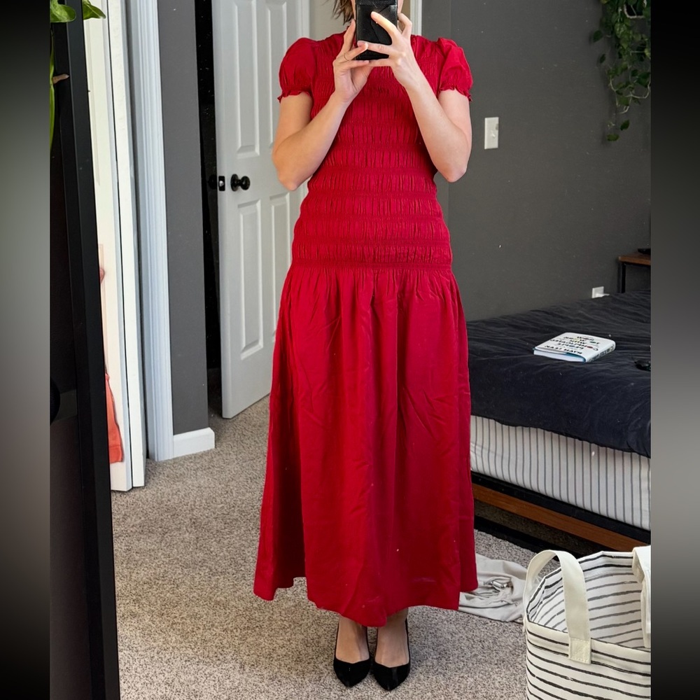 Reformation Kiria Red Smocked Midi Dress - Picture 4 of 4